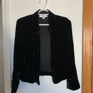 Cropped black crushed velvet button up